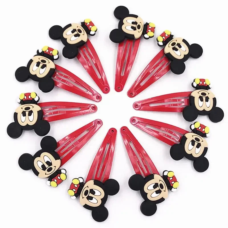 🎀 Lot de 10 pinces à cheveux Disney Mickey & Minnie 🎀 Pinces en PVC avec nœud à pois, style cartoon. Accessoires adorables pour filles — parfaits pour offrir ou compléter une tenue ! 💖