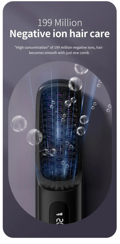 👉 brosse lissant électrique LCD USB, chauffant en céramique, sans fil et portable 💇‍♀️✨. Équipé d’ions négatifs, il offre un coiffage doux et brillant. Rechargeable, il se transforme en brosse lissante pratique et efficace où que vous soyez 🔋🌟.