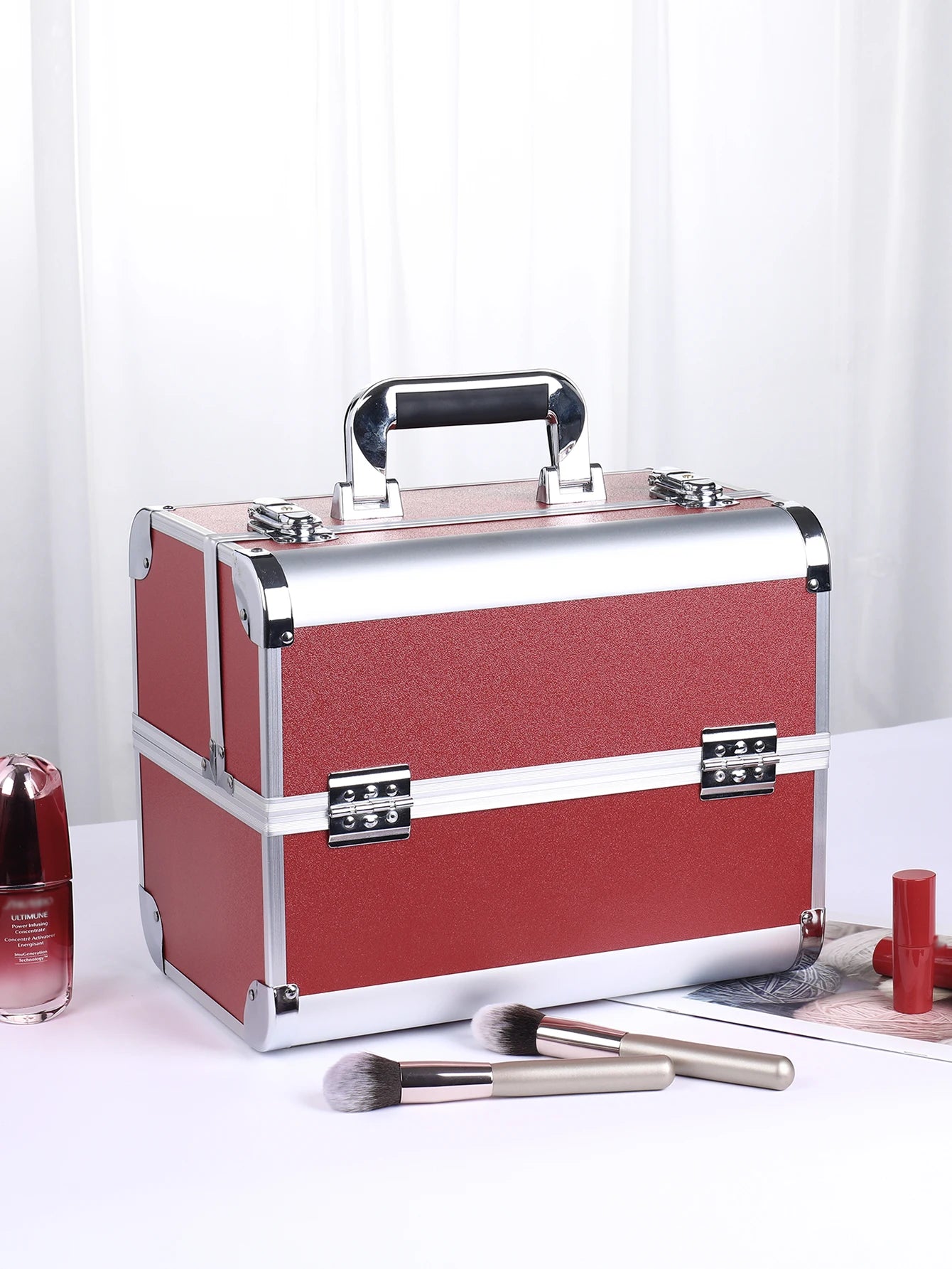 Malette de maquillage en alliage d’aluminium, idéale pour ranger les outils de pédicure. Boîte cosmétique portable avec poignée, parfaite pour organiser et transporter votre maquillage.