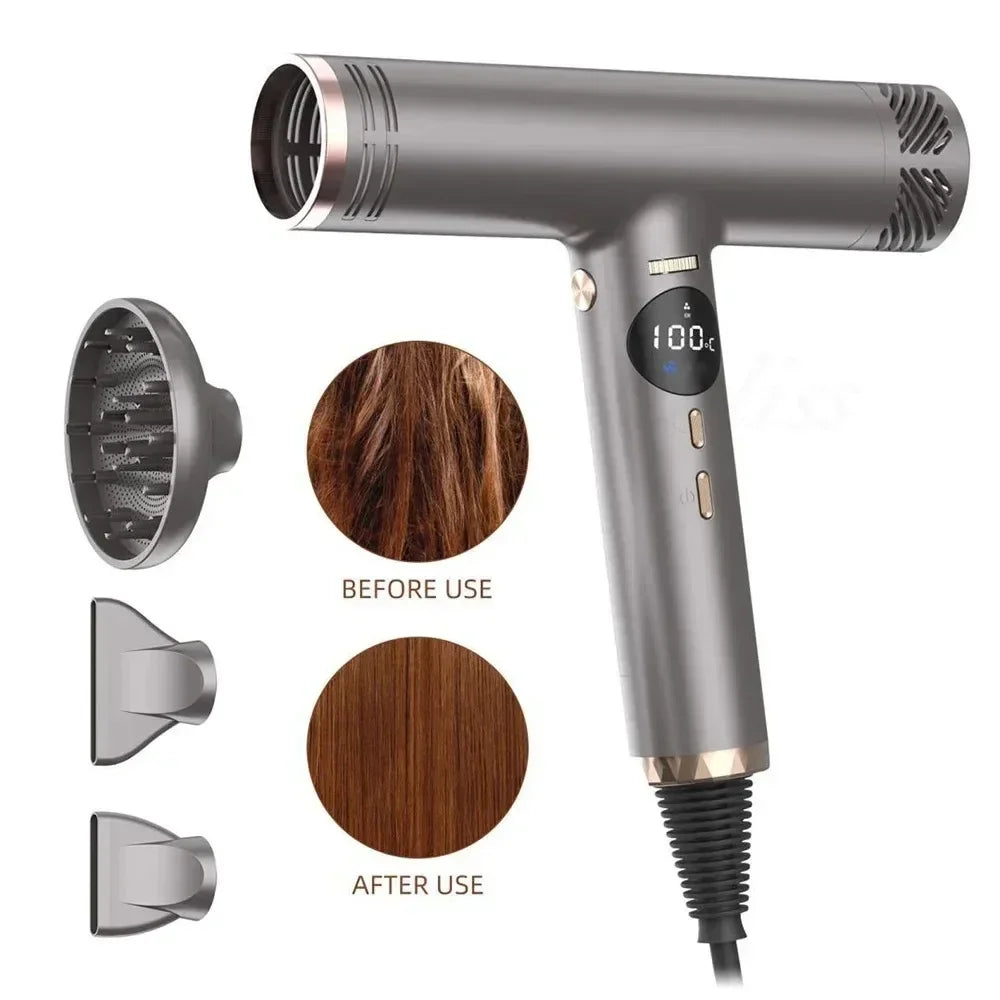 Professional Hair Dryer 10000RPM High Speed LCD Display Powerful Wind Air Temperature Control Negative Ion Styling Tools