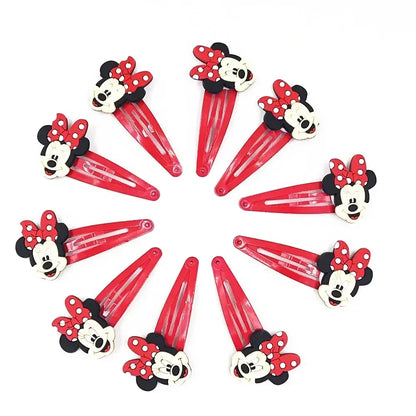 🎀 Lot de 10 pinces à cheveux Disney Mickey & Minnie 🎀 Pinces en PVC avec nœud à pois, style cartoon. Accessoires adorables pour filles — parfaits pour offrir ou compléter une tenue ! 💖