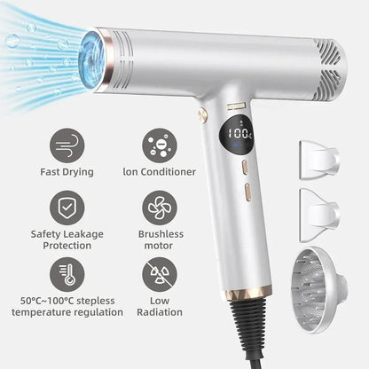 Professional Hair Dryer 10000RPM High Speed LCD Display Powerful Wind Air Temperature Control Negative Ion Styling Tools