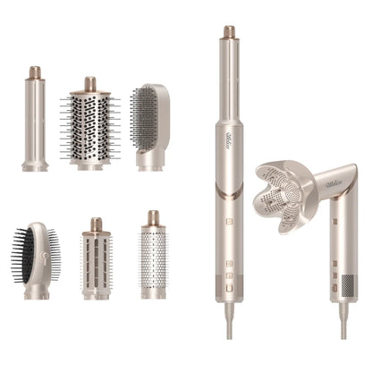 Sèche-cheveux 8-en-1 : coffret complet styler professionnel avec moteur brushless 110000 rpm et accessoires peigne.