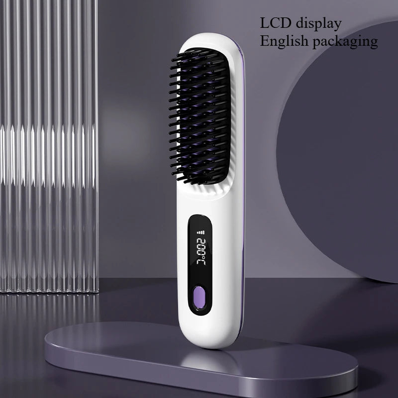 👉 brosse lissant électrique LCD USB, chauffant en céramique, sans fil et portable 💇‍♀️✨. Équipé d’ions négatifs, il offre un coiffage doux et brillant. Rechargeable, il se transforme en brosse lissante pratique et efficace où que vous soyez 🔋🌟.