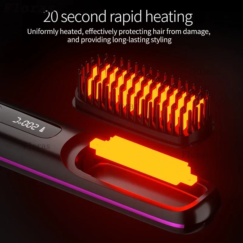 👉 brosse lissant électrique LCD USB, chauffant en céramique, sans fil et portable 💇‍♀️✨. Équipé d’ions négatifs, il offre un coiffage doux et brillant. Rechargeable, il se transforme en brosse lissante pratique et efficace où que vous soyez 🔋🌟.