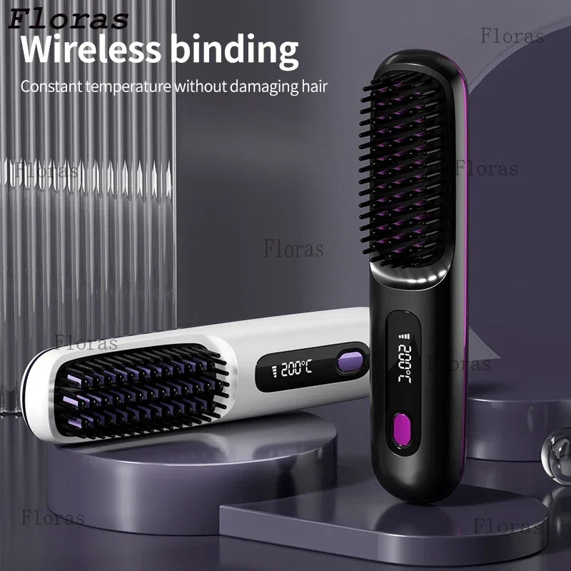 👉 brosse lissant électrique LCD USB, chauffant en céramique, sans fil et portable 💇‍♀️✨. Équipé d’ions négatifs, il offre un coiffage doux et brillant. Rechargeable, il se transforme en brosse lissante pratique et efficace où que vous soyez 🔋🌟.