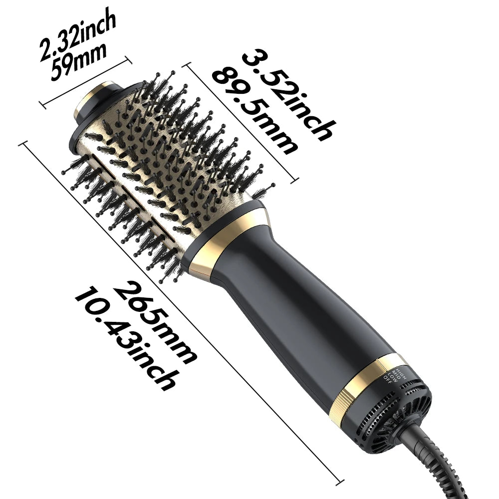 Brosse soufflante 4-en-1, combinant sèche-cheveux et brosse avec forme ovale, idéale en version mini pour tous types de cheveux. Parfaite comme cadeau pratique et utile. 🎁💁‍♀️