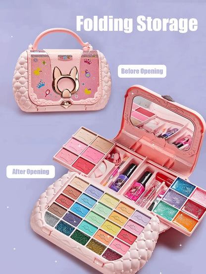 Kit de maquillage pour enfants – Petite trousse beauté avec accessoires lavables, jeu d’imitation non toxique et sûr, idéal comme cadeau d’anniversaire pour petite fille.