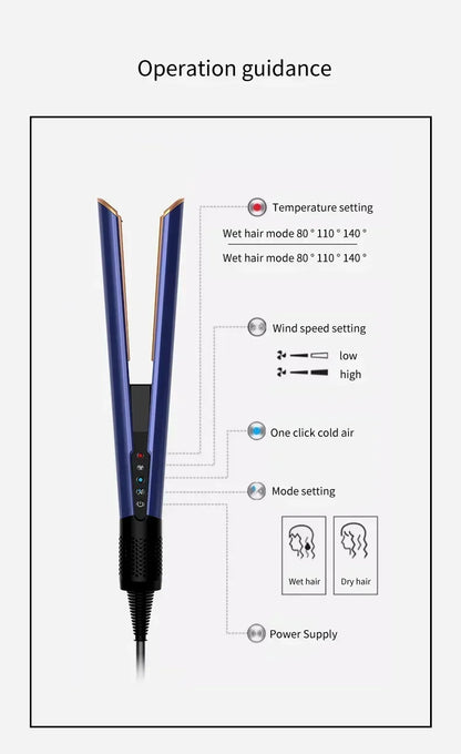 Super lisseur 2-en-1 à air froid/chaud avec écran LCD – appareil combinant lisseur et sèche-cheveux, doté d’ions pour un coiffage lisse et soigné.