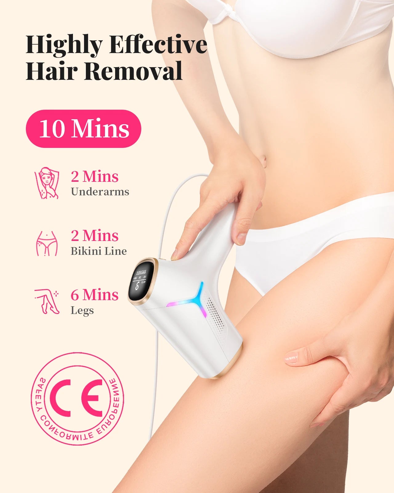 Épilateur IPL 990 000 flashs pour femmes  – épilation durable et indolore pour le corps, le bikini et le visage.