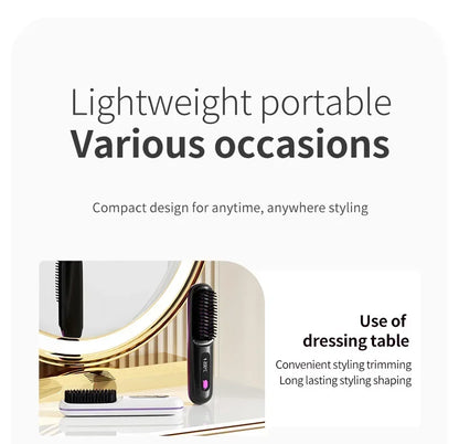 👉 brosse lissant électrique LCD USB, chauffant en céramique, sans fil et portable 💇‍♀️✨. Équipé d’ions négatifs, il offre un coiffage doux et brillant. Rechargeable, il se transforme en brosse lissante pratique et efficace où que vous soyez 🔋🌟.