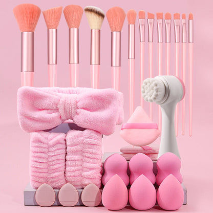 Kit complet beauté 29 pièces ✨ Inclut 13 pinceaux maquillage, 12 éponges, une brosse nettoyante visage, un serre-tête et des poignets anti-gouttes 💖💄🧽🧖‍♀️