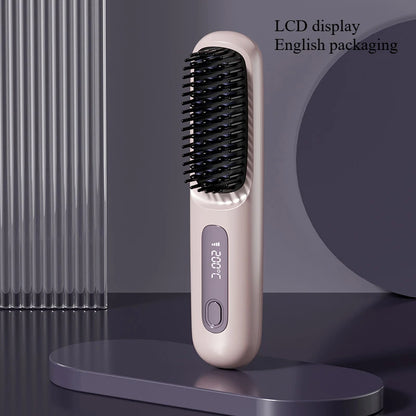 👉 brosse lissant électrique LCD USB, chauffant en céramique, sans fil et portable 💇‍♀️✨. Équipé d’ions négatifs, il offre un coiffage doux et brillant. Rechargeable, il se transforme en brosse lissante pratique et efficace où que vous soyez 🔋🌟.
