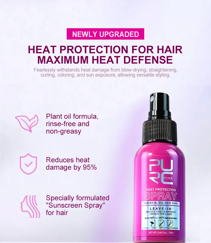 PURC Heat Protection Spray Smoothing Anti Frizz Dry Hair Scalp Treatment Hair Care Products for Women