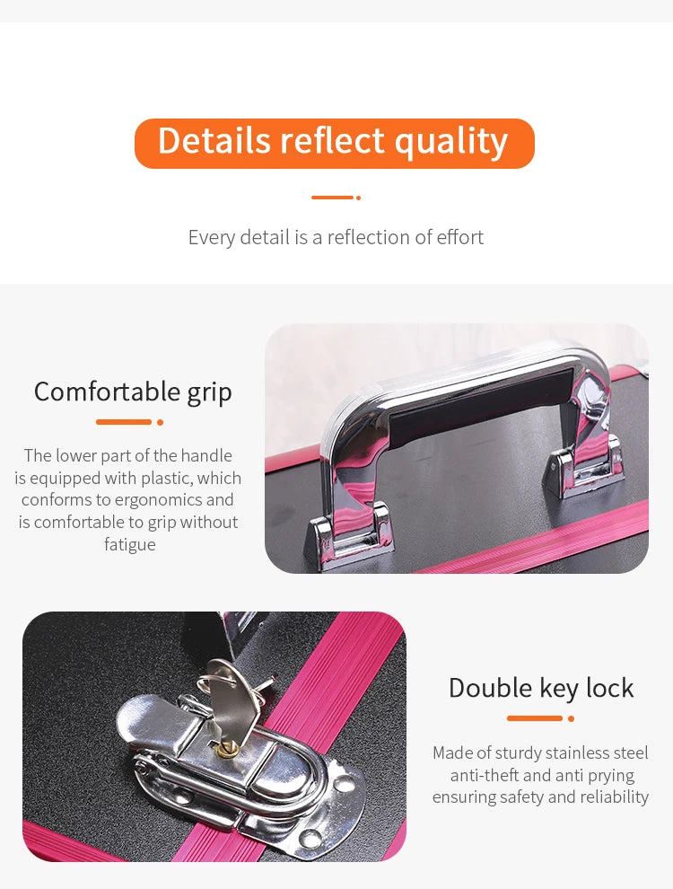 Malette de maquillage en alliage d’aluminium, idéale pour ranger les outils de pédicure. Boîte cosmétique portable avec poignée, parfaite pour organiser et transporter votre maquillage.