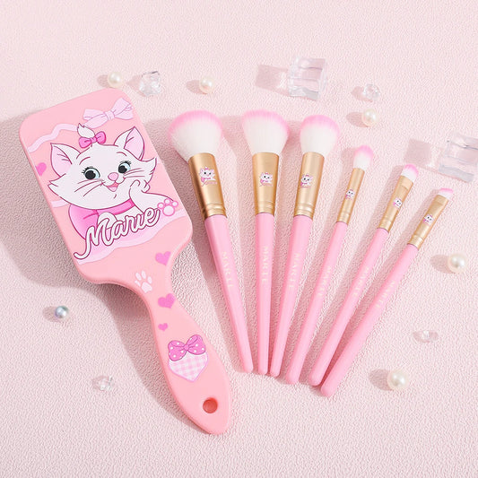 Coffret de pinceaux maquillage Mary Cat en style cartoon, adorables accessoires de maquillage créatifs pour le visage, idéal comme cadeau d’anniversaire ou de fête pour les petites filles.