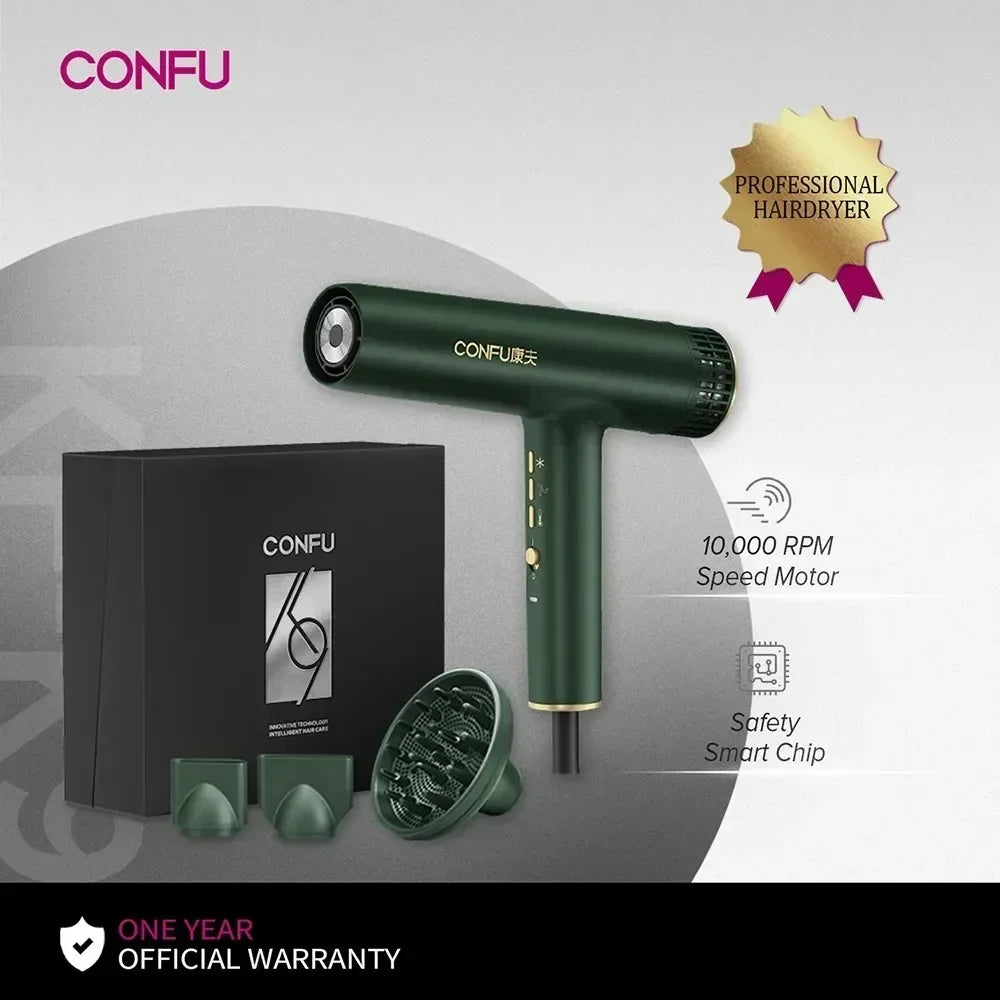 Sèche-cheveux professionnel à haute vitesse — souffle puissant, ions négatifs, séchage rapide idéal pour salons et soins capillaires.