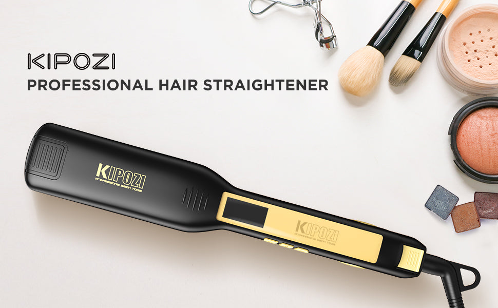 Lisseur professionnel en titane KIPOZI avec écran LCD digital, double voltage et chauffage instantané — idéal pour lisser ou boucler les cheveux. 💇‍♀️✨